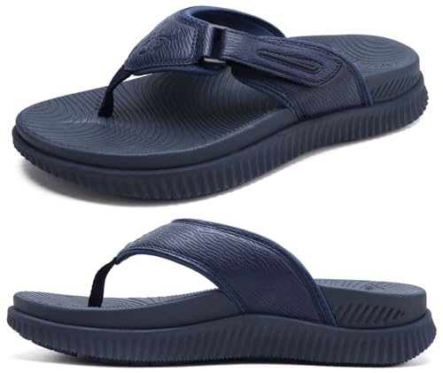Herren Leder Zehentrenner Männer Recovery Walking Sandalen Orthotic Dickes Athletisch Kissen Sport Slides für Mann Draußen Sommer Strand Sandalen mit Bequeme Plantarfasziitis Arch Support,48 Blau von KuaiLu