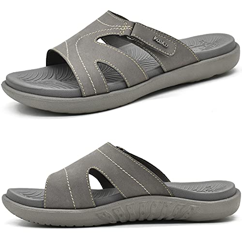 KuaiLu Badelatschen Damen Orthopädische Mode Leichte Arch Support Badeschlappen Sommer Verstellbare Offenen Zehen Badesandalen Bequeme Yoga Fußbett Rutschfest Grau 36 von KuaiLu