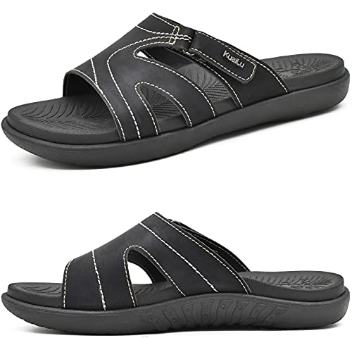 KuaiLu Badelatschen Damen Orthopädische Mode Leichte Arch Support Badeschlappen Sommer Verstellbare Offenen Zehen Badesandalen Bequeme Yoga Fußbett rutschfest Schwarz 42 von KuaiLu