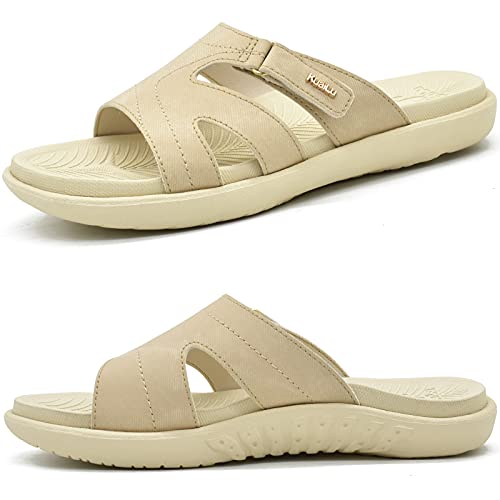 KuaiLu latschen Damen Orthopädische Mode Leichte Arch Support schlappen Sommer Verstellbare Offenen Zehen Sandalen Slides Bequeme Yoga Fußbett Rutschfest Beige 43 von KuaiLu