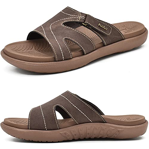 KuaiLu Badelatschen Damen Orthopädische Mode Leichte Arch Support Badeschlappen Sommer Verstellbare Offenen Zehen Badesandalen Bequeme Yoga Fußbett Rutschfest Braun 36 von KuaiLu