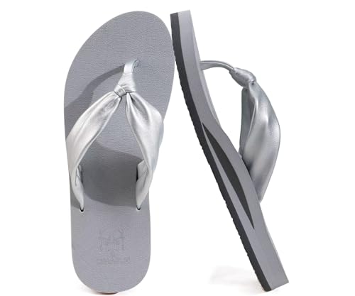 KuaiLu Flip Flops Damen Komfort Yoga Matte Zehentrenner Leicht Bequeme Leder Badelatschen Sommer Strand Orthopädische Frauen Sandalen Rutschfest Gummi Indoor Outdoor Grau 41 von KuaiLu