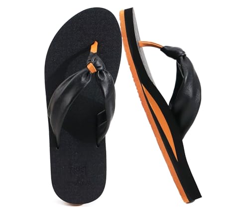 KuaiLu Flip Flops Damen Komfort Yoga Matte Zehentrenner Leicht Bequeme Leder Badelatschen Sommer Strand Orthopädische Frauen Sandalen Rutschfest Gummi Indoor Outdoor SchwarzKhaki 36 von KuaiLu