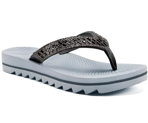 KuaiLu Damen Orthopädische Flip Flops Yoga Matte Kissen Mode Strass Sandalen Sommer Wandern Strand Reisen Thong Rutschen Comfy Plantar Fasciitis Indoor Outdoor Sandles Grau 38 von KuaiLu