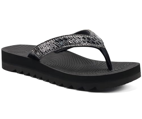KuaiLu Damen Orthopädische Flip Flops Yoga Matte Kissen Mode Strass Sandalen Sommer Wandern Strand Reisen Thong Rutschen Comfy Plantar Fasciitis Indoor Outdoor Sandles Schwarz 39 von KuaiLu