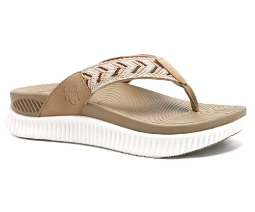 KuaiLu Damen Orthotische Flip Flops Dicke Kissen Erholung Tuch Thong Sandalen Sommer Slip On Yoga Matte Sport Wandern Sandeln Bequeme Plantar Fasciitis Bogen UnterstüTzung Strand Beige 39 von KuaiLu