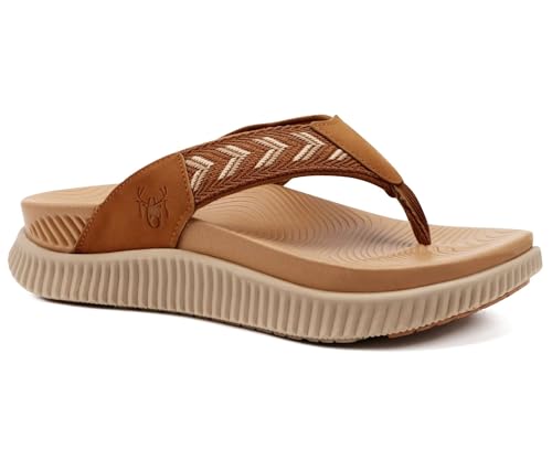 KuaiLu Damen Orthotische Flip Flops Dicke Kissen Erholung Tuch Thong Sandalen Sommer Slip On Yoga Matte Sport Wandern Sandeln Bequeme Plantar Fasciitis Bogen UnterstüTzung Strand Khaki 41 von KuaiLu