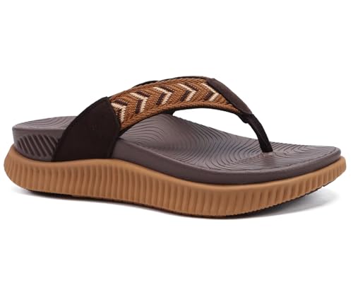 KuaiLu Damen Orthotische Flip Flops Dicke Kissen Erholung Tuch Thong Sandalen Sommer Slip On Yoga Matte Sport Wandern Sandeln Bequeme Plantar Fasciitis Bogen UnterstüTzung Strand KhakiBraun 37 von KuaiLu