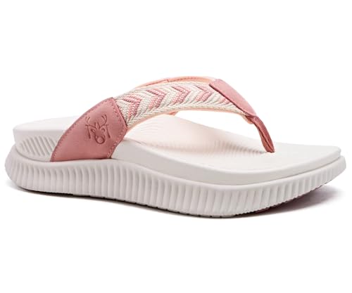 KuaiLu Damen Orthotische Flip Flops Dicke Kissen Erholung Tuch Thong Sandalen Sommer Slip On Yoga Matte Sport Wandern Sandeln Bequeme Plantar Fasciitis Bogen UnterstüTzung Strand WeißRosa 39 von KuaiLu