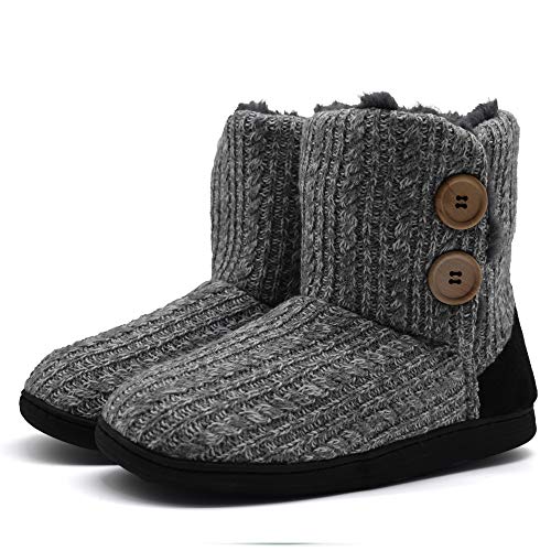 KuaiLu Hohe Hausschuhe Boots Damen Winter Fell Gefütterte Hausstiefel Frauen Warme Flauschige Plüsch Hüttenschuhe Kuschel Geschlossen Hausschuhe Stiefel Warm Slippers Women Puschen Grau 36-37 EU von KuaiLu