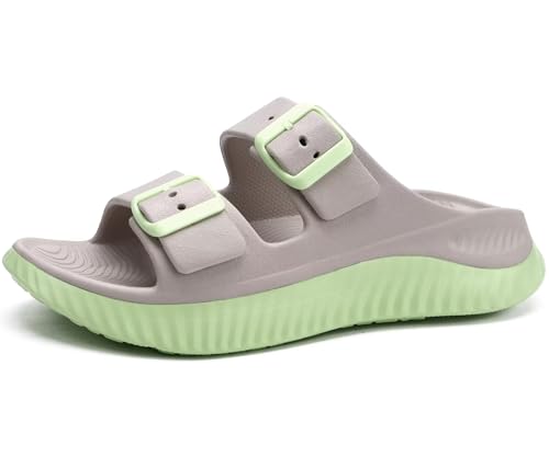 KuaiLu Damen Recovery Sandalen Athletic Sport Sliders Komfort Bogen Unterstützung Kissen Orthotic Plantar Fasciitis Badepantoletten auf dicke Sohle Sandale Sommer Pool Beach Sandles Apricot Grün 36 von KuaiLu
