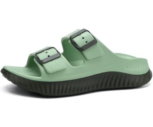 KuaiLu Damen Recovery Sandalen Athletic Sport Sliders Komfort Bogen Unterstützung Kissen Orthotic Plantar Fasciitis Badepantoletten auf dicke Sohle Sandale Sommer Pool Beach Sandles Dunkelgrün 39 von KuaiLu