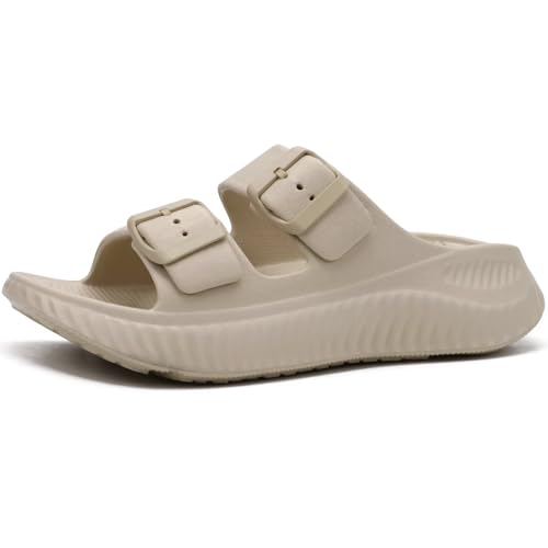 KuaiLu Damen Recovery Sandalen Athletic Sport Sliders Komfort Bogen Unterstützung Kissen Orthotic Plantar Fasciitis Badepantoletten auf dicke Sohle Sandale Sommer Pool Beach Sandles Ganz Beige 41 von KuaiLu