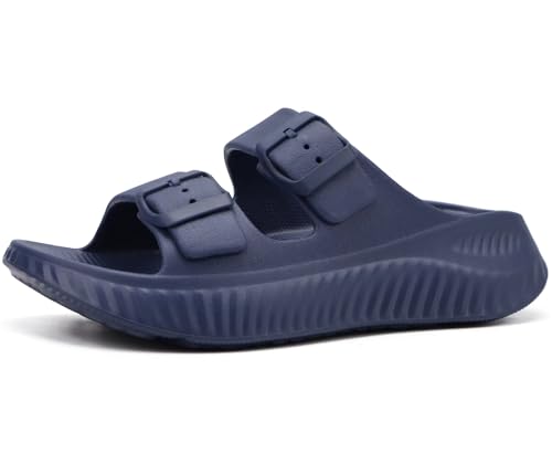 KuaiLu Damen Recovery Sandalen Athletic Sport Sliders Komfort Bogen Unterstützung Kissen Orthotic Plantar Fasciitis Badepantoletten auf dicke Sohle Sandale Sommer Pool Beach Sandles Ganz Blau 38.5 von KuaiLu