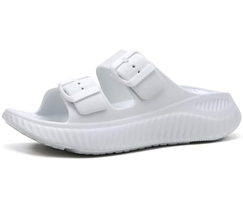 KuaiLu Damen Recovery Sandalen Athletic Sport Sliders Komfort Bogen Unterstützung Kissen Orthotic Plantar Fasciitis Badepantoletten auf dicke Sohle Sandale Sommer Pool Beach Sandles Ganz Weiß 36 von KuaiLu