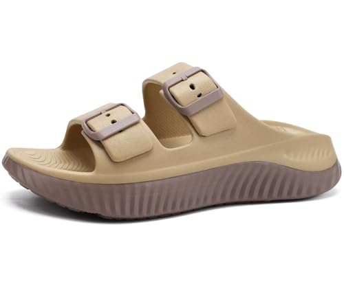 KuaiLu Damen Recovery Sandalen Athletic Sport Sliders Komfort Bogen Unterstützung Kissen Orthotic Plantar Fasciitis Badepantoletten auf dicke Sohle Sandale Sommer Pool Beach Sandles Khaki Braun 40 von KuaiLu