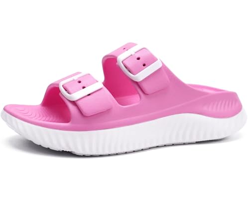 KuaiLu Damen Recovery Sandalen Athletic Sport Sliders Komfort Bogen Unterstützung Kissen Orthotic Plantar Fasciitis Badepantoletten auf dicke Sohle Sandale Sommer Pool Beach Sandles Rosa Weiß 39 von KuaiLu