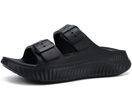 KuaiLu Damen Recovery Sandalen Athletic Sport Sliders Komfort Bogen Unterstützung Kissen Orthotic Plantar Fasciitis Badepantoletten auf dicke Sohle Sandale Sommer Pool Beach Sandles Schwarz 40 von KuaiLu