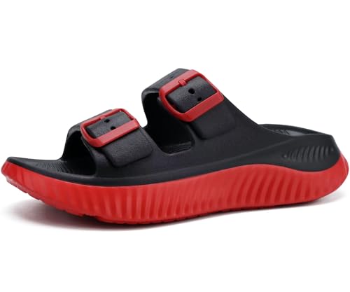 KuaiLu Damen Recovery Sandalen Athletic Sport Sliders Komfort Bogen Unterstützung Kissen Orthotic Plantar Fasciitis Badepantoletten auf dicke Sohle Sandale Sommer Pool Beach Sandles Schwarz Rot 39 von KuaiLu