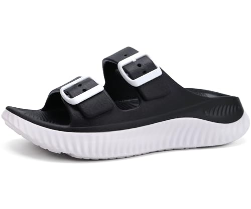 KuaiLu Damen Recovery Sandalen Athletic Sport Sliders Komfort Bogen Unterstützung Kissen Orthotic Plantar Fasciitis Badepantoletten auf dicke Sohle Sandale Sommer Pool Beach Sandles Schwarz Weiß 41 von KuaiLu
