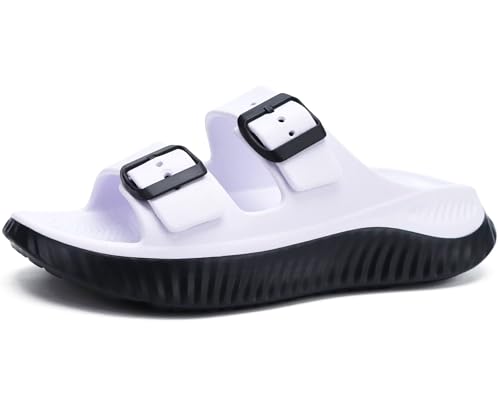 KuaiLu Damen Recovery Sandalen Athletic Sport Sliders Komfort Bogen Unterstützung Kissen Orthotic Plantar Fasciitis Badepantoletten auf dicke Sohle Sandale Sommer Pool Beach Sandles Weiß Schwarz 39 von KuaiLu