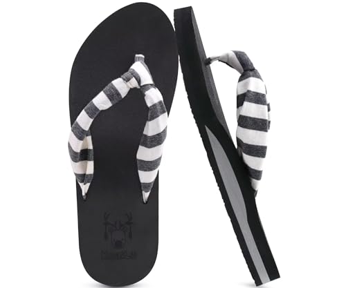 KuaiLu Flip Flops Damen Weich Stoff Zehentrenner Frauen Bade Sandalen Bequeme Füße Badelatschen Yoga Matte Fussbett Sommer Strand Zehensandalen rutschfest Gummi Indoor Outdoor Schwarz weiß 37 von KuaiLu