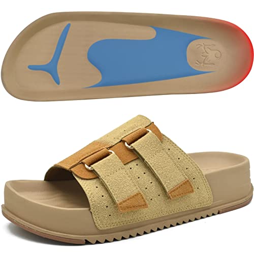 KuaiLu Damen verstellbar Chunky Slides Arch Support Ladies Slip on Leichtgewicht Plattformkissen Flatform Vintage Slides Mode Sommer Open Toe Dicke Sohle Verstellbare Schnalle Strap Beige 36 von KuaiLu