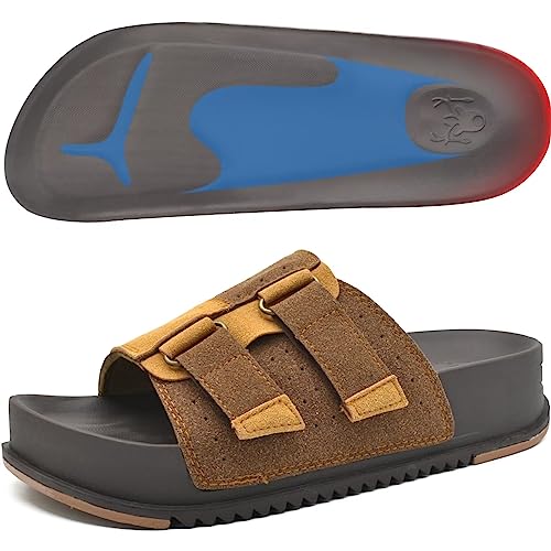 KuaiLu Damen verstellbar Chunky Slides Arch Support Ladies Slip on Leichtgewicht Plattformkissen Flatform Vintage Slides Mode Sommer Open Toe Dicke Sohle Verstellbare Schnalle Strap Braun 37 von KuaiLu