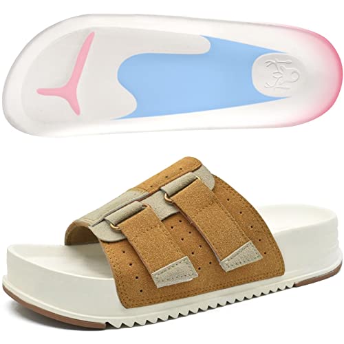 KuaiLu Damen verstellbar Chunky Slides Arch Support Ladies Slip on Leichtgewicht Plattformkissen Flatform Vintage Slides Mode Sommer Open Toe Dicke Sohle Verstellbare Schnalle Strap Khaki 36 von KuaiLu