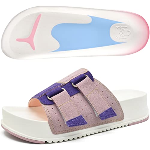 KuaiLu Damen verstellbar Chunky Slides Arch Support Ladies Slip on Leichtgewicht Plattformkissen Flatform Vintage Slides Mode Sommer Open Toe Dicke Sohle Verstellbare Schnalle Strap Rosa-lila 37 von KuaiLu