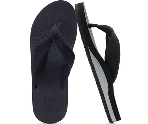 KuaiLu Flip Flops Damen Weich Stoff Zehentrenner Frauen Bade Sandalen Bequeme Füße Badelatschen Yoga Matte Fussbett Sommer Strand Zehensandalen rutschfest Gummi Indoor Outdoor Schwarz 36 von KuaiLu