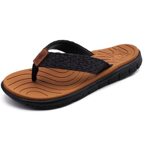 KuaiLu Flip Flops Damen Weich Leder Stoff Zehentrenner Frauen Bade Sandalen Bequeme Breite Füße Badelatschen Yoga Gummi Fußbett Sommer Strand Zehensandalen Rutschfest Drinnen Draußen Khaki Schwarz 42 KuaiLu Flip Flops Damen Weich Leder Stoff Zehentrenner Frauen Bade Sandalen Bequeme Breite Füße Badelatschen Yoga Gummi Fußbett Sommer Strand Zehensandalen Rutschfest Drinnen Draußen Khaki Schwarz 42 von KuaiLu