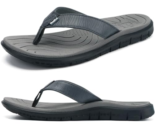 KuaiLu Flip Flops Damen Bequeme Leder Stoff Leicht Orthopädische Zehentrenner Frauen Plantarfasziitis Fußbett Breite Füße Badelatschen Sommer Strand Zehensandalen Rutschfest Sandalen Dunkelgrau 40 von KuaiLu