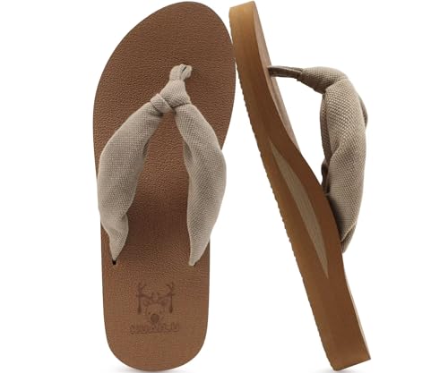 KuaiLu Flip Flops Damen Weich Stoff Zehentrenner Frauen Bade Sandalen Bequeme Füße Badelatschen Yoga Matte Fussbett Sommer Strand Zehensandalen Rutschfest Gummi Indoor Outdoor Kamel Aprikose 37 von KuaiLu