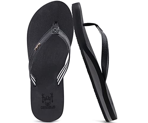 KuaiLu Flip Flops Damen Weich Stoff Zehentrenner Frauen Bade Sandalen Bequeme Füße Badelatschen Yoga Matte Fussbett Sommer Strand Zehensandalen rutschfest Gummi Indoor Outdoor Schwarz 43 von KuaiLu