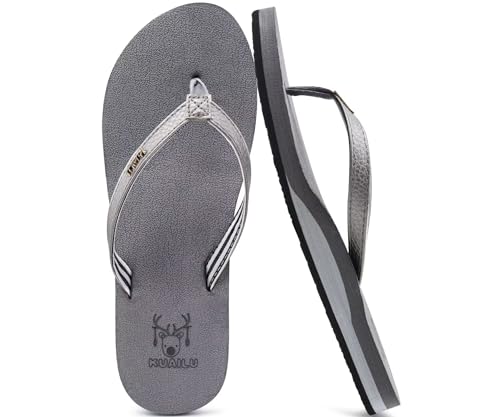 KuaiLu Flip Flops Damen Weich Stoff Zehentrenner Frauen Bade Sandalen Bequeme Füße Badelatschen Yoga Matte Fussbett Sommer Strand Zehensandalen rutschfest Gummi Indoor Outdoor Grau 37 von KuaiLu