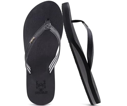 KuaiLu Flip Flops Damen Weich Stoff Zehentrenner Frauen Bade Sandalen Bequeme Füße Badelatschen Yoga Matte Fussbett Sommer Strand Zehensandalen rutschfest Gummi Indoor Outdoor Schwarz 36 von KuaiLu