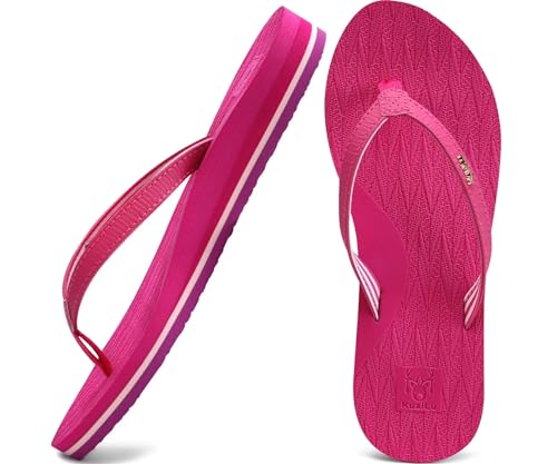 KuaiLu Flip Flops Damen Yoga Matte Zehentrenner Stoff Leicht Sandalen für Damen Sommer Strand Leder Badelatschen Frauen mit offen zehen Rutschfest Feste Gummi Sohle Rosenrot Größe 36 von KuaiLu