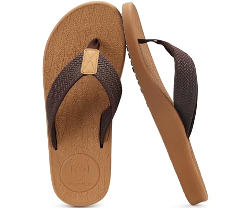 KuaiLu Flip Flops Herren Gummi Zehentrenner Männer Bade Sandalen Bequeme Breite Füße Badelatschen Rutschfest Yoga Gummi Fußbett Sommer Strand Zehensandalen Drinnen Draußen Khaki 40 von KuaiLu