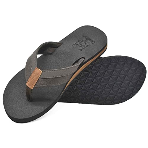 KuaiLu Flip Flops Herren Flach Weich Leder Bade Sandalen Comfy Breite Füße Badelatschen Yoga Schaum Sommer Strand Zehentrenner, 43EU, Dunkelbraun von KuaiLu