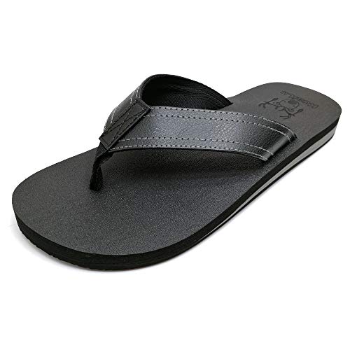 KuaiLu Flip Flops Herren Flach Weich Leder Bade Sandalen Comfy Breite Füße Badelatschen Yoga Schaum Sommer Strand Zehentrenner,Schwarz,41 EU von KuaiLu