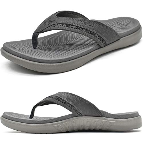 KuaiLu Flip Flops Herren Gr. 43 Bequeme Orthopädische Zehentrenner Sandalen für Männer mit Plantar Fasciitis Arch Support Rutschfest Sport Gummifußbett Sommer Beach/Pool Badelatschen von KuaiLu