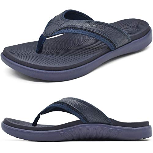 KuaiLu Flip Flops Sandalen Herren Gr. 44 Bequeme Orthopädische Zehentrenner für Männer mit Plantar Fasciitis Arch Support Rutschfest Sport Gummifußbett Sommer Beach/Pool Badelatschen von KuaiLu