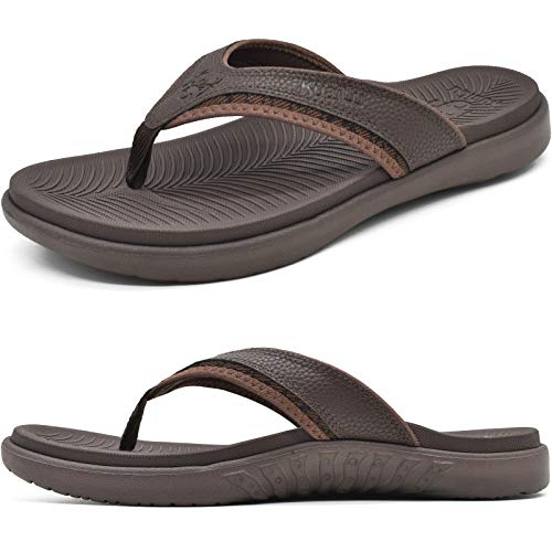 KuaiLu Flip Flops Sandalen Herren Gr. 46 Bequeme Orthopädische Zehentrenner für Männer mit Plantar Fasciitis Arch Support Rutschfest Sport Gummifußbett Sommer Beach/Pool Badelatschen von KuaiLu