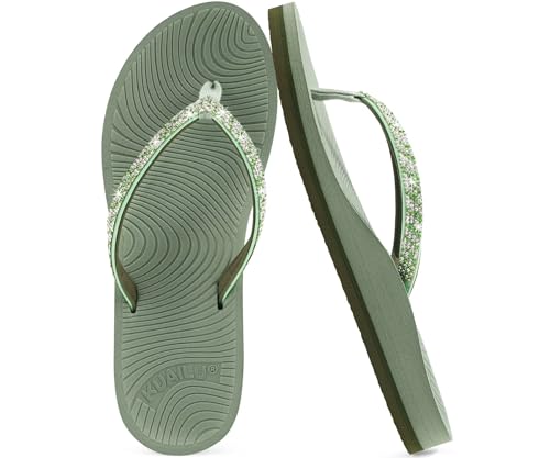 KuaiLu Frauen Strass Flip Flops mit Komfort Bogen Unterstützung Yoga Matte Kissen Sandalen Mode Sommer Strand Pool Reisen Orthotic Walking Thong Sandles Slip auf Plantar Fasciitis Grün 41 KuaiLu Frauen Strass Flip Flops mit Komfort Bogen Unterstützung Yoga Matte Kissen Sandalen Mode Sommer Strand Pool Reisen Orthotic Walking Thong Sandles Slip auf Plantar Fasciitis Grün 41 von KuaiLu