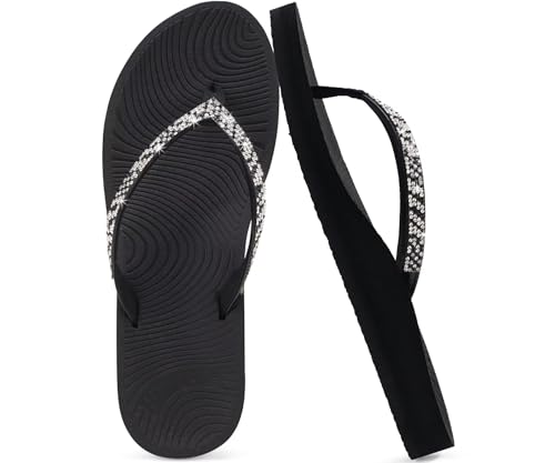 KuaiLu Frauen Strass Flip Flops mit Komfort Bogen Unterstützung Yoga Matte Kissen Sandalen Mode Sommer Strand Pool Reisen Orthotic Walking Thong Sandles Slip auf Plantar Fasciitis Schwarz 40 KuaiLu Frauen Strass Flip Flops mit Komfort Bogen Unterstützung Yoga Matte Kissen Sandalen Mode Sommer Strand Pool Reisen Orthotic Walking Thong Sandles Slip auf Plantar Fasciitis Schwarz 40 von KuaiLu