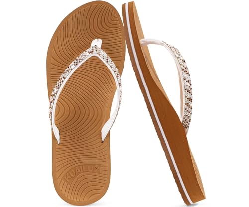 KuaiLu Frauen Strass Flip Flops mit Komfort Bogen Unterstützung Yoga Matte Kissen Sandalen Mode Sommer Strand Pool Reisen Orthotic Walking Thong Sandles Slip auf Plantar Fasciitis Weiß Khaki 41 KuaiLu Frauen Strass Flip Flops mit Komfort Bogen Unterstützung Yoga Matte Kissen Sandalen Mode Sommer Strand Pool Reisen Orthotic Walking Thong Sandles Slip auf Plantar Fasciitis Weiß Khaki 41 von KuaiLu