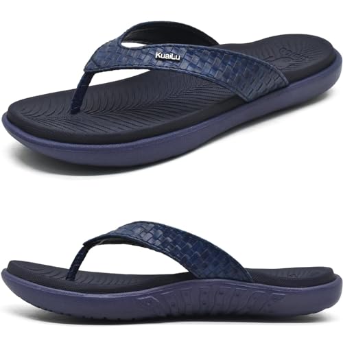 KuaiLu Dunkel Blau Flip Flops Damen Leder Zehentrenner mit Arch Support für Sommer Beach Frauen Bequeme Yoga Mat Tanga Sandalen für Plantar Fasciitis Größe 40EU KuaiLu Dunkel Blau Flip Flops Damen Leder Zehentrenner mit Arch Support für Sommer Beach Frauen Bequeme Yoga Mat Tanga Sandalen für Plantar Fasciitis Größe 40EU von KuaiLu