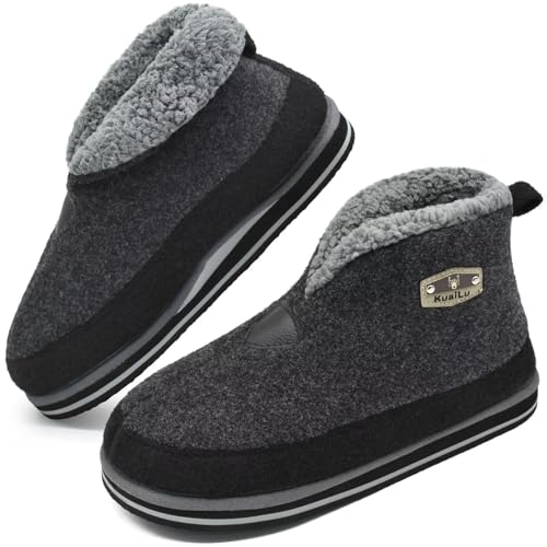 KuaiLu Hausschuhe Boots Herren Winter Filz Hausstiefel Warm Plüsch Flauschige Fell Hüttenschuhe Kuschel Geschlossen Slippers Männer Pantoffeln Stiefel Rutschfest Feste Sohle Winterhausschuhe Grau 41 von KuaiLu