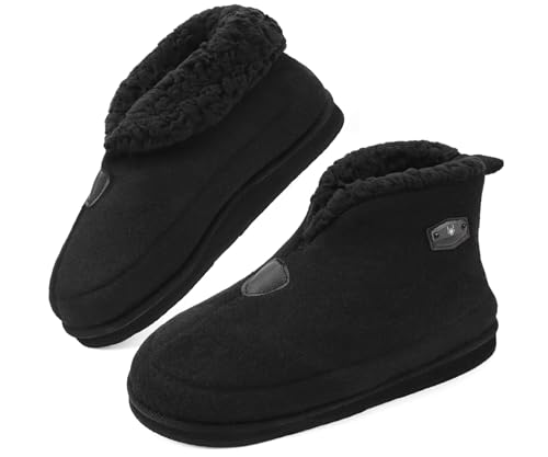 KuaiLu Hausschuhe Boots Herren Winter Filz Hausstiefel Warme Plüsch Flauschige Fell Hüttenschuhe Kuschel Geschlossen Hohe Slippers Männer Filzhausschuhe Rutschfest Indoor Feste Sohle ALL Schwarz 40 von KuaiLu